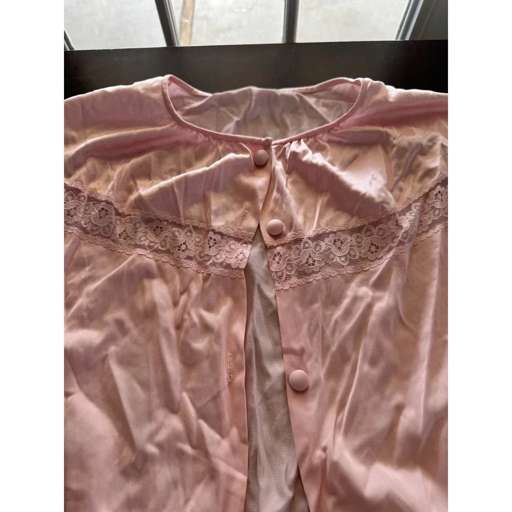 VTG Pajama Top Bed Jacket Silky 70s 50s Pink Medium Grunge Babydoll Fairy Granny